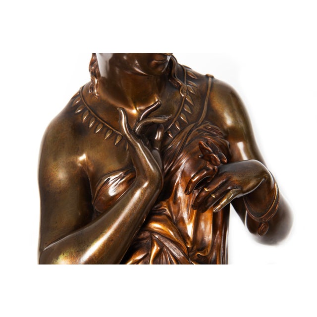 Metal Pair of French Antique Bronze Sculpture “Uranie” and “Erato” by Emile Picault For Sale - Image 7 of 18