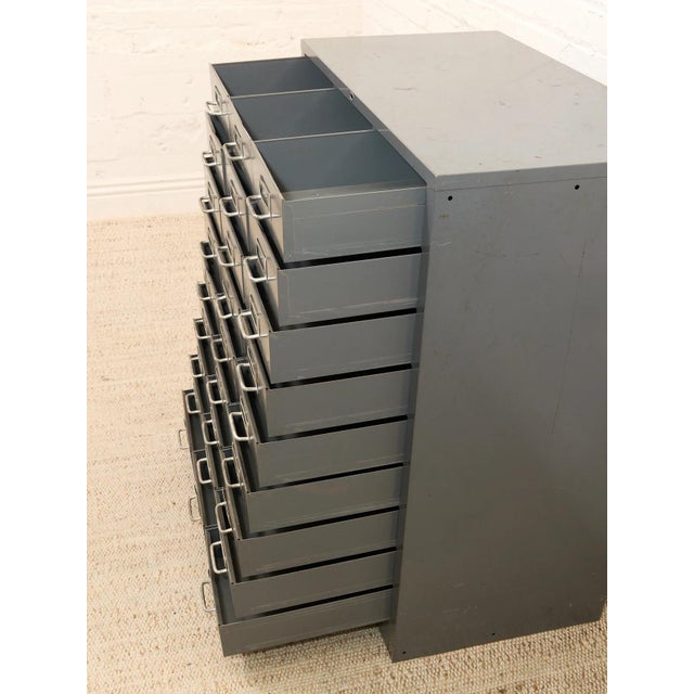 Mid 20th Century Industrial Steel Flat File Cabinet With 27 Label-Pull Drawers For Sale - Image 12 of 12