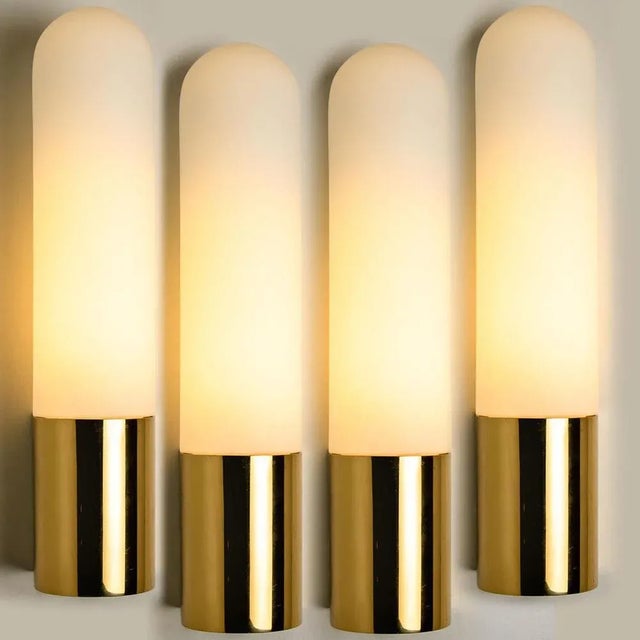 Opaque Glass and Brass Wall Light by Limburg, Germany, 1970s For Sale - Image 6 of 13