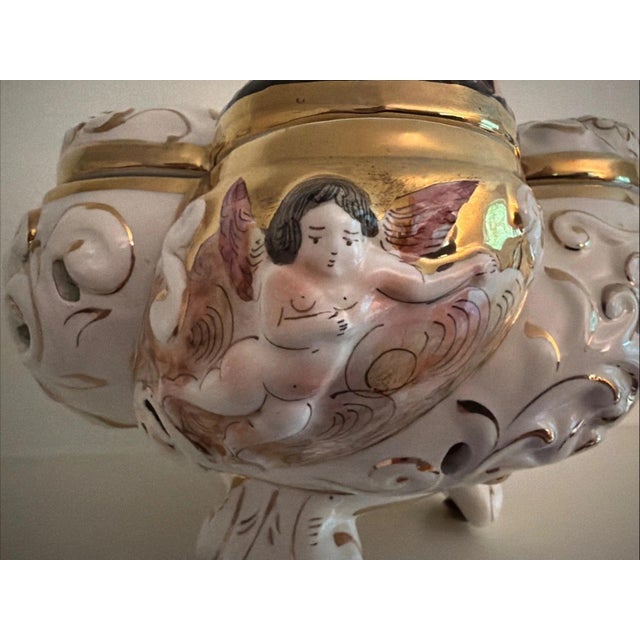 Capodimonte Capodimonte Vintage Bernini Footed Porcelain Bowl Gilded With Cherubs For Sale - Image 4 of 9