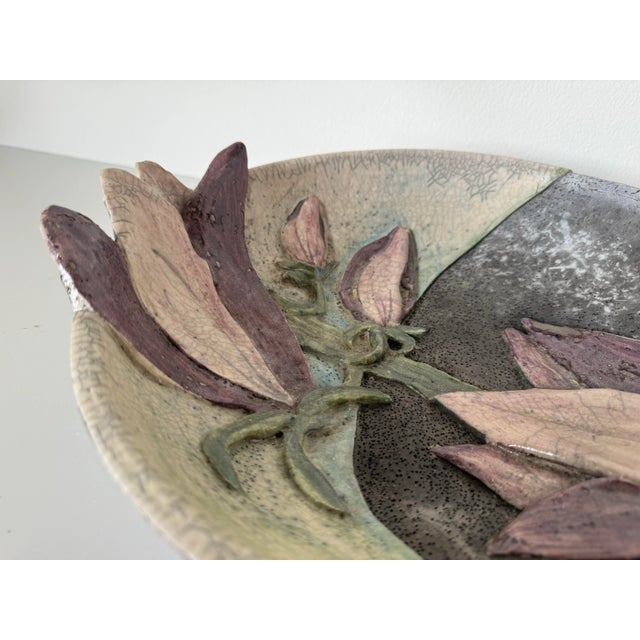 Vintage Handcrafted Art Pottery Bowl With Floral Relief Design For Sale - Image 12 of 12