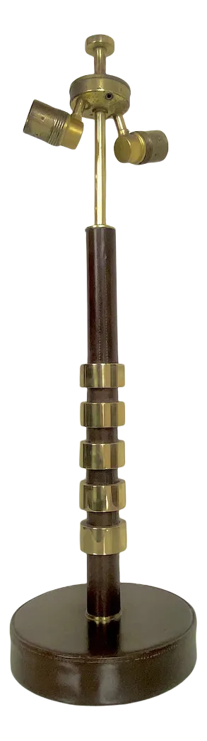 Mid-Century Machine Age Table Lamp in Leather and Brass, 1960s
