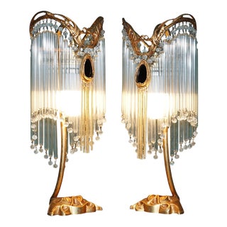Vintage Art Nouveau Gilt Bronze and Glass Table Lamps by Hector Guimard, 1920, Set of 2 For Sale