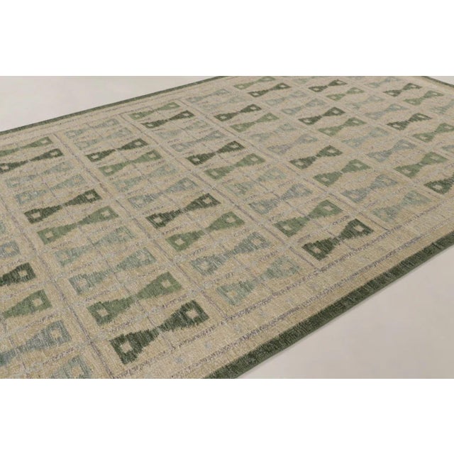 Rug & Kilim's Scandinavian Style Custom Rug With Green & Ivory Hourglass Design For Sale In New York - Image 6 of 10