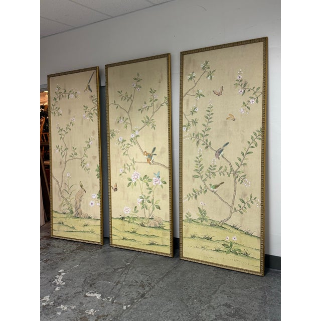Chinoiserie De Gournay Badminton Framed Wall Paper Panels, Set of Three For Sale - Image 3 of 12
