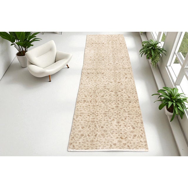 Beige Antique Wool Hallway Runner Rug For Sale - Image 9 of 10