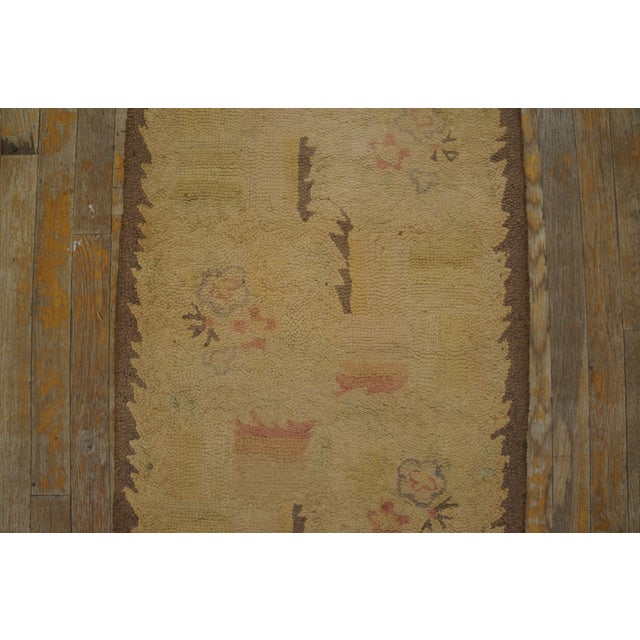 Mid 20th Century 1950s Tan Camel Abstract Floral Vintage American Hooked Rug 2' X 18'3" Handknotted Wool Carpet For Sale - Image 5 of 10