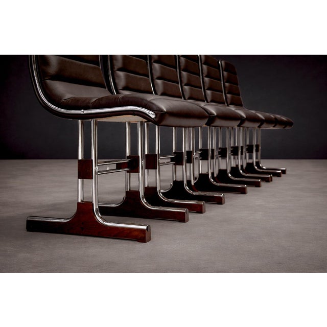 Metal Set of 6 Chairs in Leather, Metal & Wood, Braszenski, 1960s For Sale - Image 7 of 13