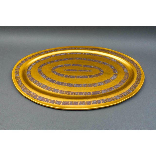 Mid 20th Century Michael Wainwright Amalfi Coral Gold Copper Crackle Oval Serving Platter For Sale - Image 4 of 8