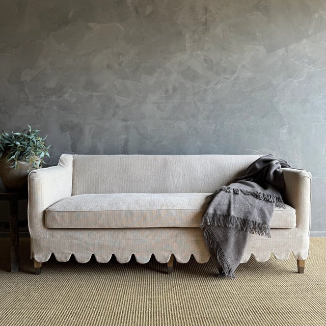 Madison Slip Covered Sofa Our sofa has been designed with a linen slip cover in a flax with ecorcé (bark/brown) ticking...