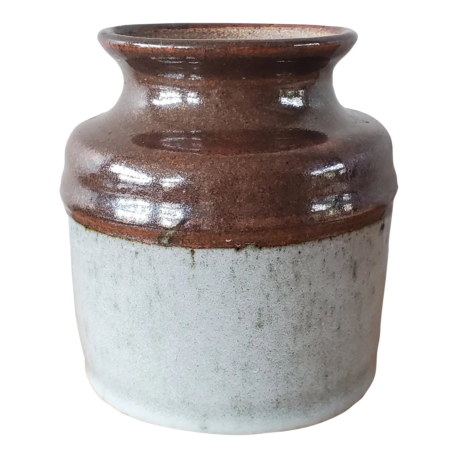 Mid 20th Century Vintage Salt Glazed Two-Toned Pottery Vase | Chairish