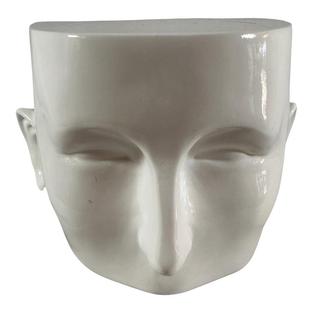Modern White Ceramic Face Pedestal or Decor Accent For Sale