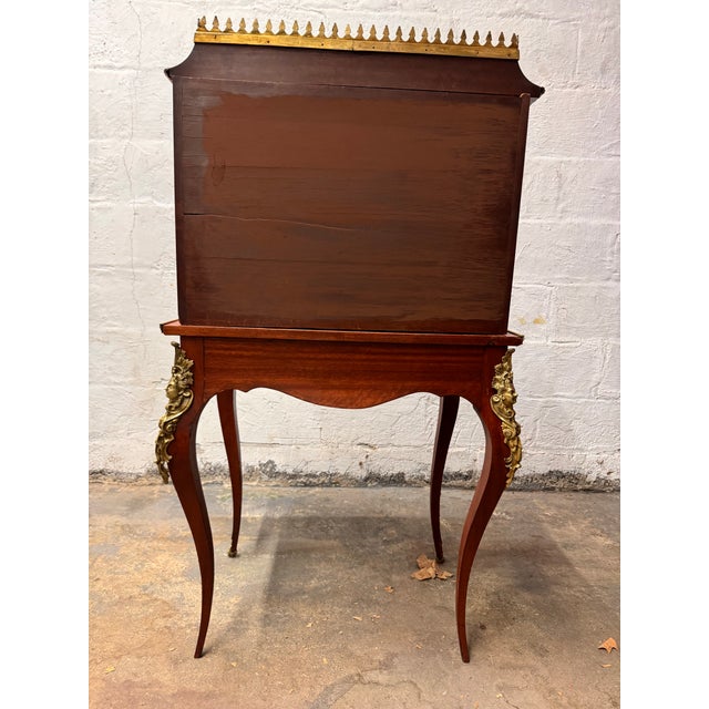 Antique French Louis XV Style Inlaid King Wood Ladies Writing Desk For Sale - Image 4 of 18