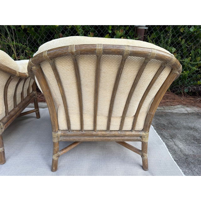 McGuire Rattan Lounge Chairs With Upholstered Seats - A Pair For Sale - Image 10 of 17