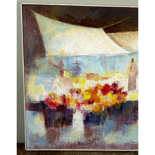 Mid-Century Modern Mid Century Modern Juan R. Noguez Expressionist Oil on Canvas Flower Market Scene With Figures For Sale - Image 3 of 11