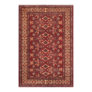 Tribal Super Kazak Red/Beige Wool Rug - 7'8'' X 11'2'' For Sale
