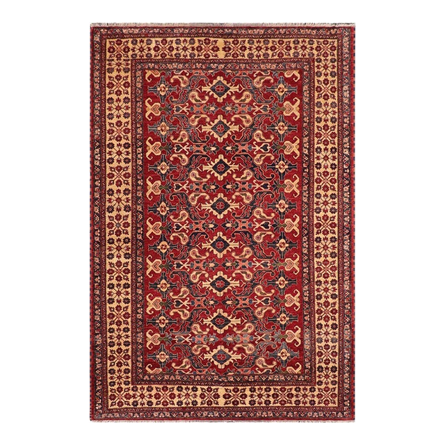 Tribal Super Kazak Red/Beige Wool Rug - 7'8'' X 11'2'' For Sale