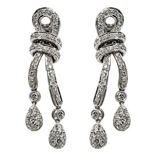 Late 20th Century Pair of 18k Italian Diamond Drop Earrings For Sale