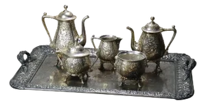 Circa 1890 Antique Silver Plated Floral Repousse Tea Set- 6 Pieces