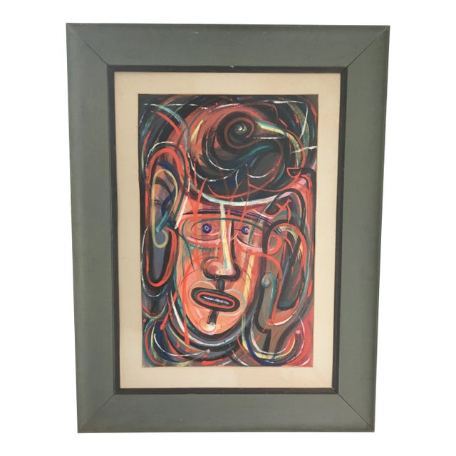 Vintage Mid-Century Abstract Expressionism Original "Face Gamble" Oil Painting For Sale