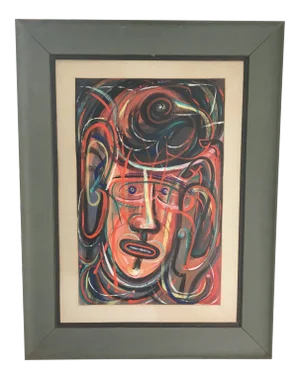 Vintage Mid-Century Abstract Expressionism Original "Face Gamble" Oil Painting