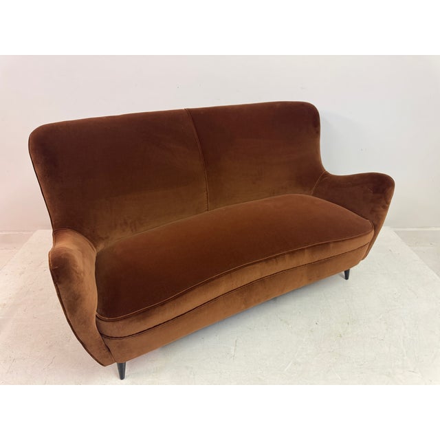 Italian Curved Sofa in Cotton Velvet, 1950s For Sale - Image 6 of 12
