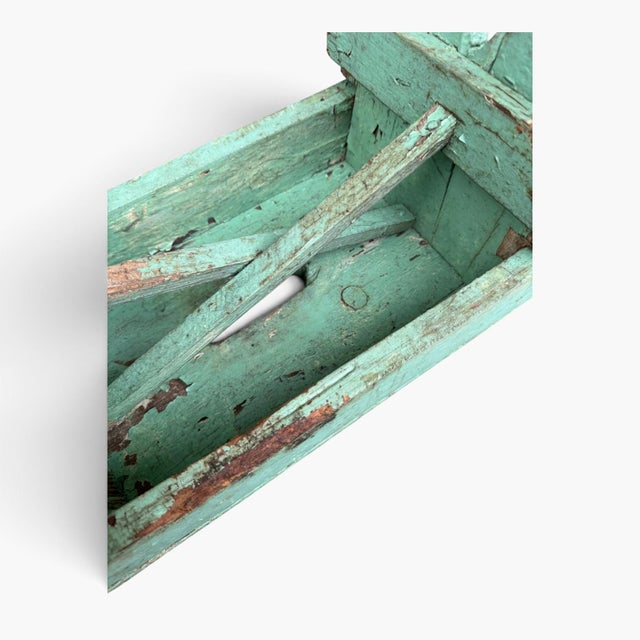 Green Vintage Farmhouse Wooden Step Stool Primitive For Sale - Image 8 of 9