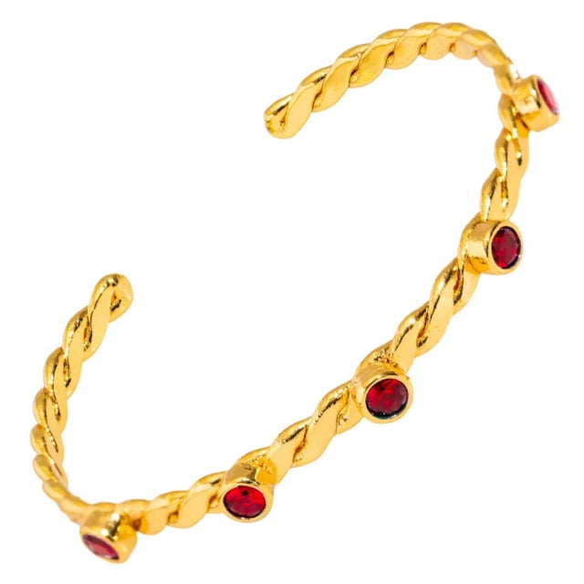 Early 21st Century Twisted Ruby & Gold Dainty Cuff Bracelet For Sale - Image 5 of 9