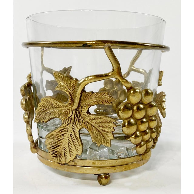 Vintage Cut Glass Champagne Chiller With Brass Grape Motif Base For Sale - Image 4 of 10