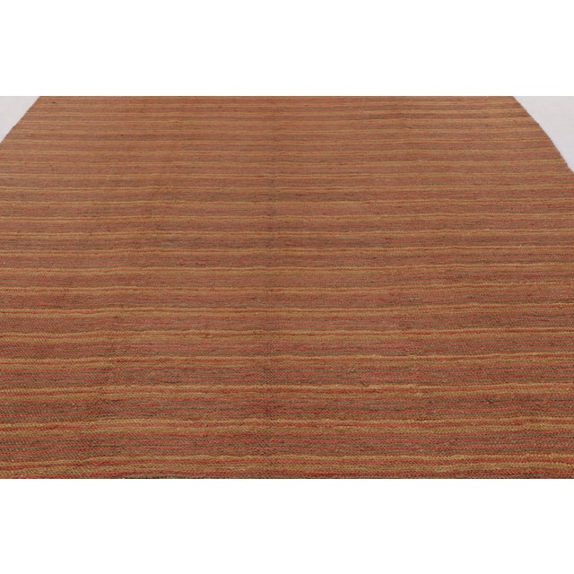 Rug & Kilim's Contemporary Square Flat Weave in Brown, Orange and Gold Stripes For Sale - Image 4 of 10