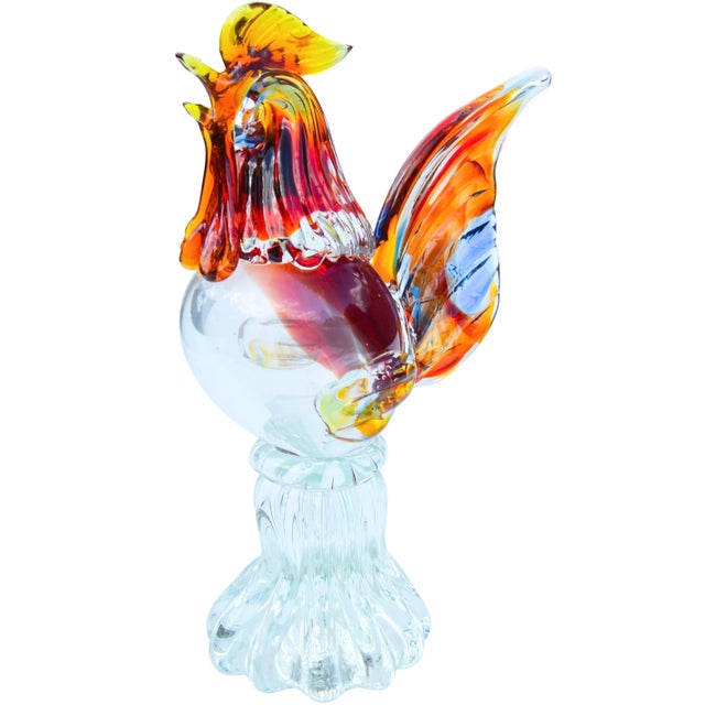 Alfredo Barbini Mid-Century Large Alfredo Barbini Murano Colorful Italian Art Glass Roaster Figurine For Sale - Image 4 of 11