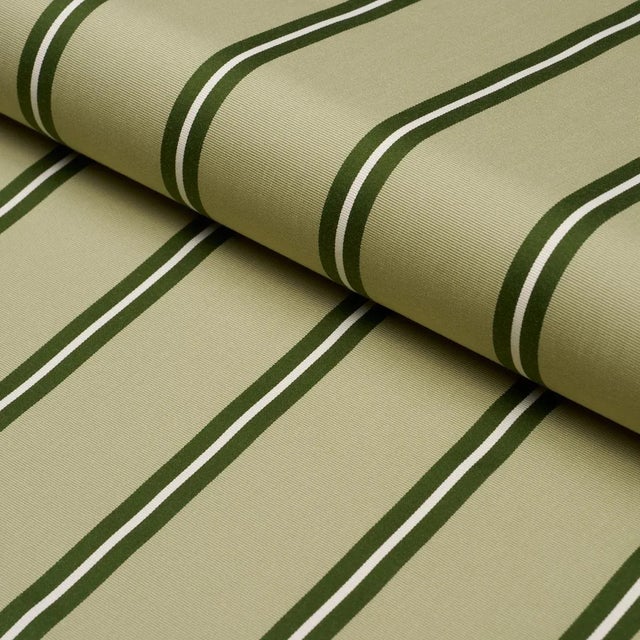 Schumacher Briony Stripe Fabric In Leaf For Sale