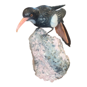 Idar-Oberstein Gemstone Oriole on Quartz Base Sculpture. Germany, 20th Century.