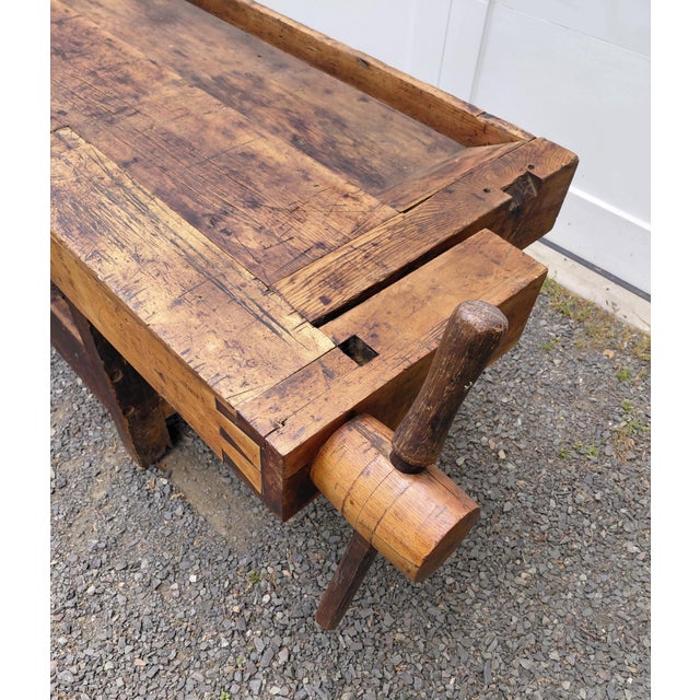 1900 - 1909 Antique Carpenters Workbench Kitchen Island For Sale - Image 5 of 13