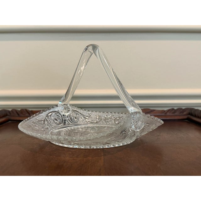 Mid 20th Century Vintage Pressed Glass Handled Candy/Cookie Basket / Bonbon Dish For Sale - Image 5 of 7