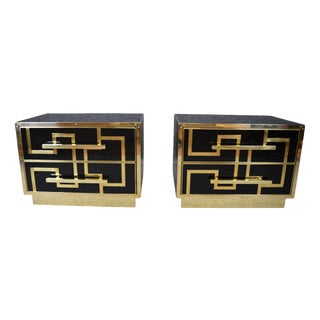 Wooden Bedside Tables in Black Glass from Justfurnituress SRL, Set of 2 For Sale