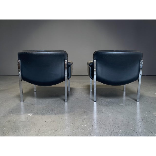 Eurochair Lounge Chairs in Black Leather and Chromed Steel by Hans Eichenberger, 1970s, Set of 2 For Sale - Image 12 of 16