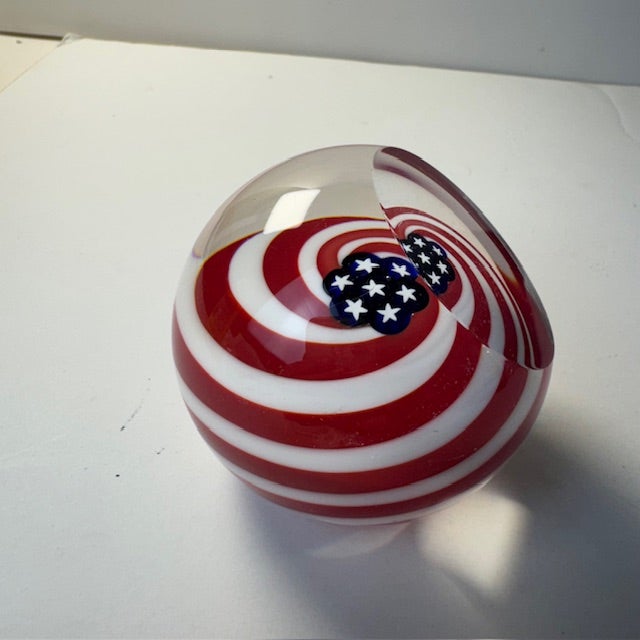 Old Glory Ges Glass Swirl Paperweight Patriotic Art Piece For Sale - Image 11 of 14