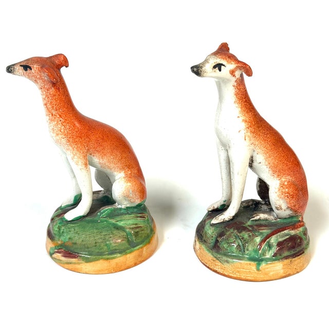 Pair of Victorian Staffordshire Pottery Seated Whippet Figures, Circa 1860 For Sale - Image 10 of 13