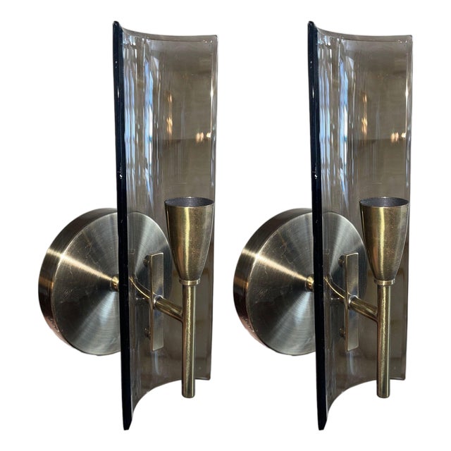 Pair of Cristal Arte Smoky Glass Italian Sconces 1960s For Sale