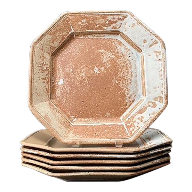 Vintage Original Studio Pottery Octagon Dinner Plates - Set of 6 For Sale