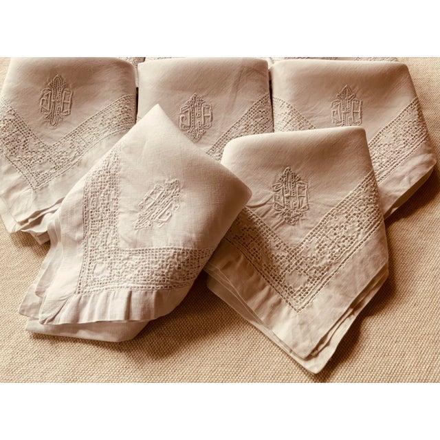 Exquisite Set of Eight French Linen Napkins,c.1930 For Sale - Image 9 of 11