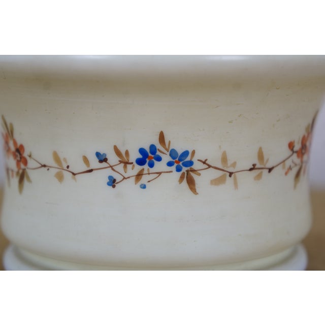 Antique French Victorian Painted Floral Opaline Glass Vanity Jar Casket 5" For Sale - Image 13 of 14