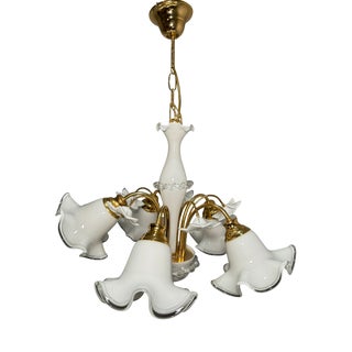 Floral Chandelier with Milk Glass Shades, Germany, 1980s For Sale