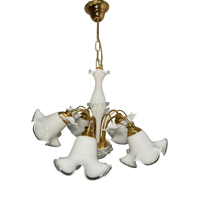 Floral Chandelier with Milk Glass Shades, Germany, 1980s For Sale