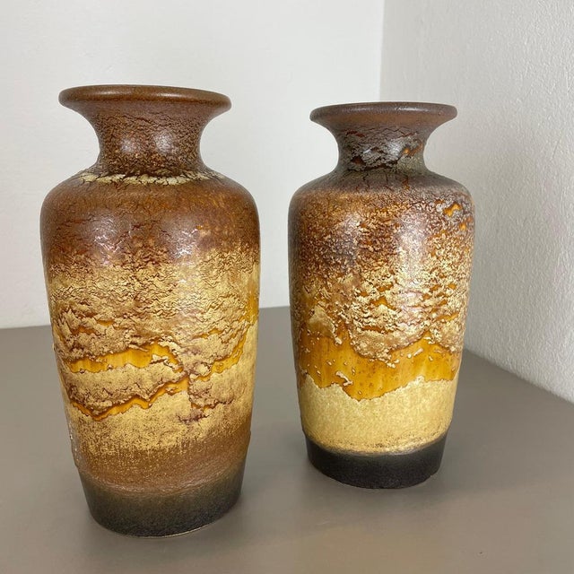 Pottery Fat Lava Desert Vases attributed to Scheurich, Germany, 1970s, Set of 2 For Sale - Image 15 of 18