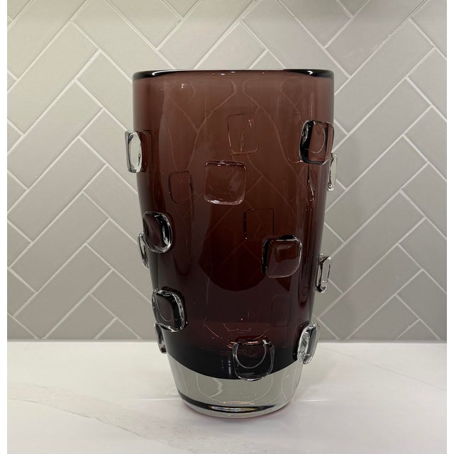 Contemporary Studio a Home by Global Views Large “Ingot” Polish Art Glass Vase in Plum For Sale - Image 3 of 9