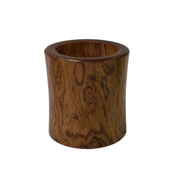 Handmade Chinese Light Brown Pattern Wood Brush Pen Holder / Brush Pot For Sale - Image 4 of 6