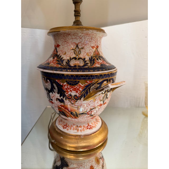 19th Century Antique 19th-Century English Imari Porcelain Twin-Handled Urn Lamp For Sale - Image 5 of 7