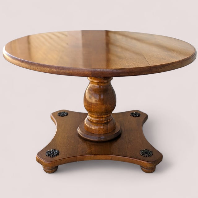 Late 20th Century Vintage Round Solid Maple Pedestal End Table With Decorative Rosettes For Sale - Image 5 of 15